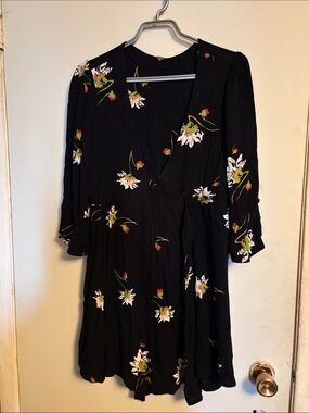 Free People Black Floral Long Sleeve Wrap Dress